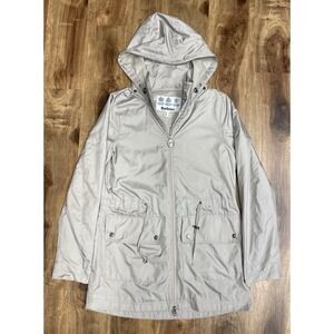 Barbour Women's Campion Showerproof Jacket Oyster Hidden Hooded Zip Size 4
